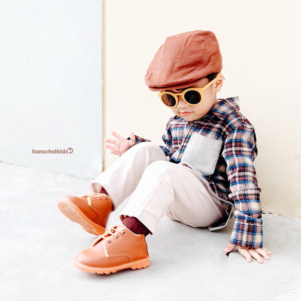 Hanschelkids - Jordy Cap ( Topi Pet Anak Polos Anti UV / Flat Cap Hat / Topi Kodok Anak )