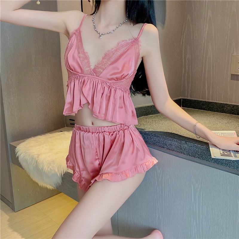 TELLY ➡️ 369 Lingerie set Piyama Baju Tidur Wanita Vee-Silk Lace NightWear