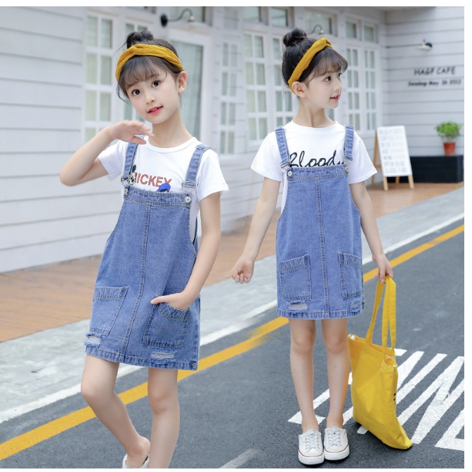 babyfit TWO POCKET RIPPED jeans baju kodok rok jeans overall anak perempuan import jx-0118