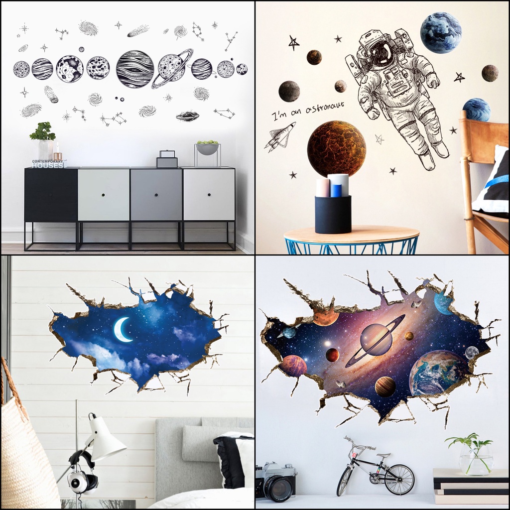 Reliza Wallsticker Wall Sticker Planet Tata Surya Transportasi Mobil Truck Bus Anak LDR37