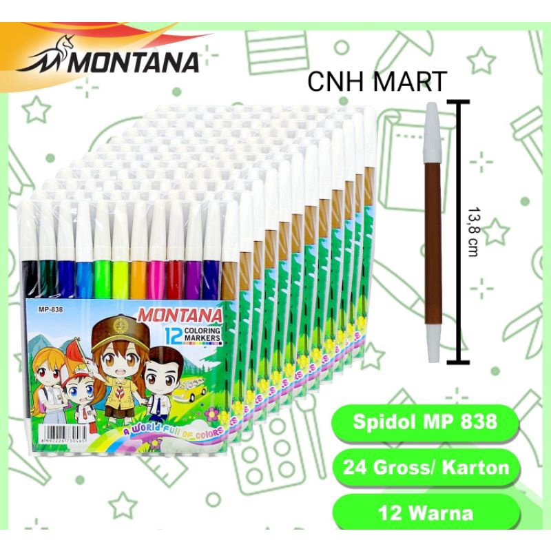 

(144)Pcs - Spidol 12 Warna Montana 838 / Spidol 12 Warna 838 12Colors /Spidol Warna-Warni Ukuran Sedang - Harga 12Lusin ( 144 )Set