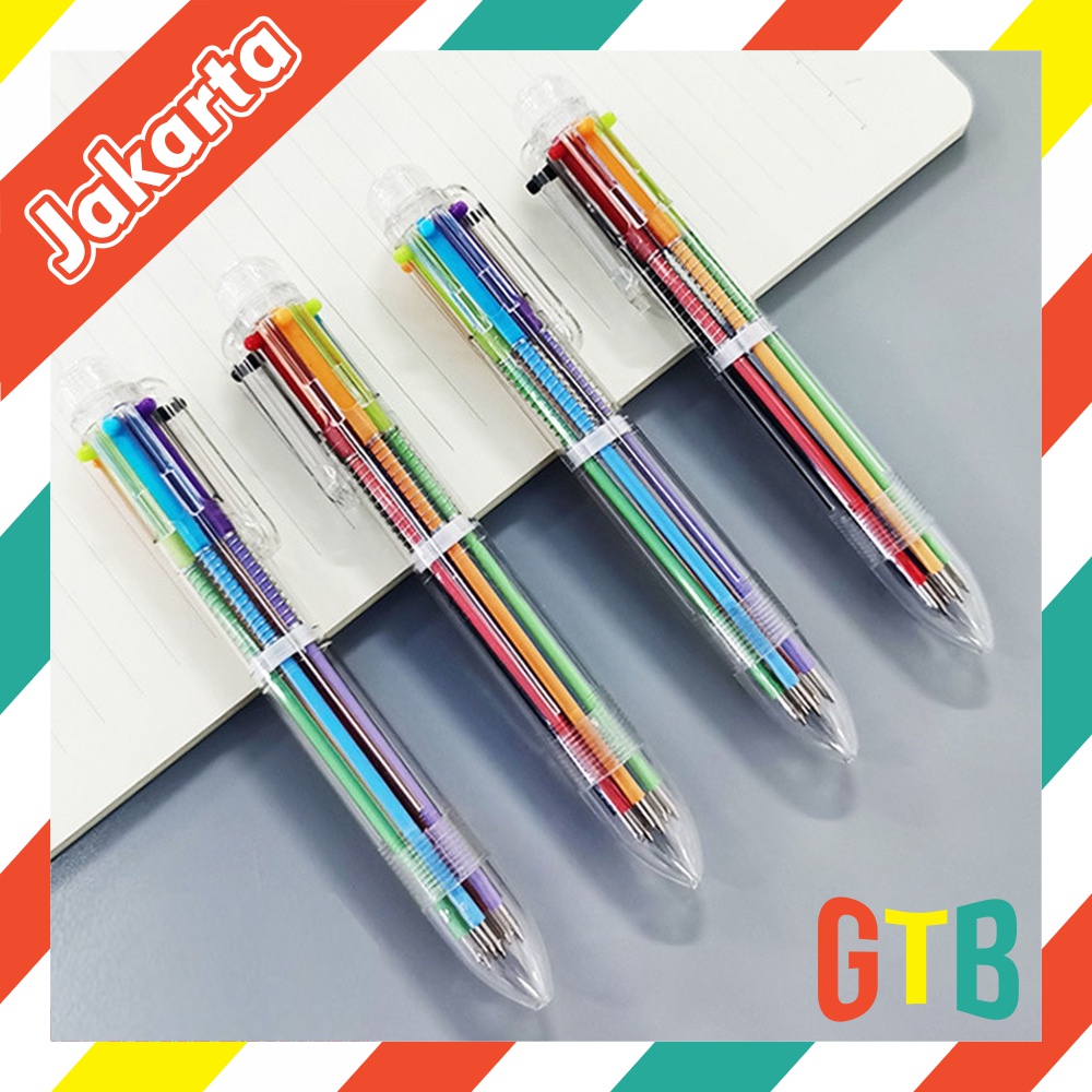 GTB Pulpen 6 Warna Transparan Pena Ballpont Pen Six-in-One Color S048