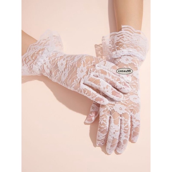 Lily sarung tangan pengantin Lace brukat motif bunga Renda brokat vintage pendek // bridal gloves vintage untuk Photoshoot yearbook wedding transparan manset tangan