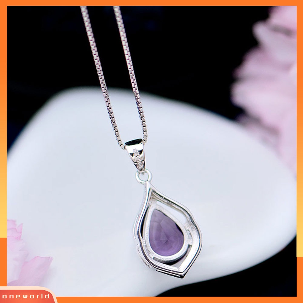 {oneworld} Wanita Droplet Faux Amethyst Kalung Klavikula Dekorasi Liontin Perhiasan Hadiah