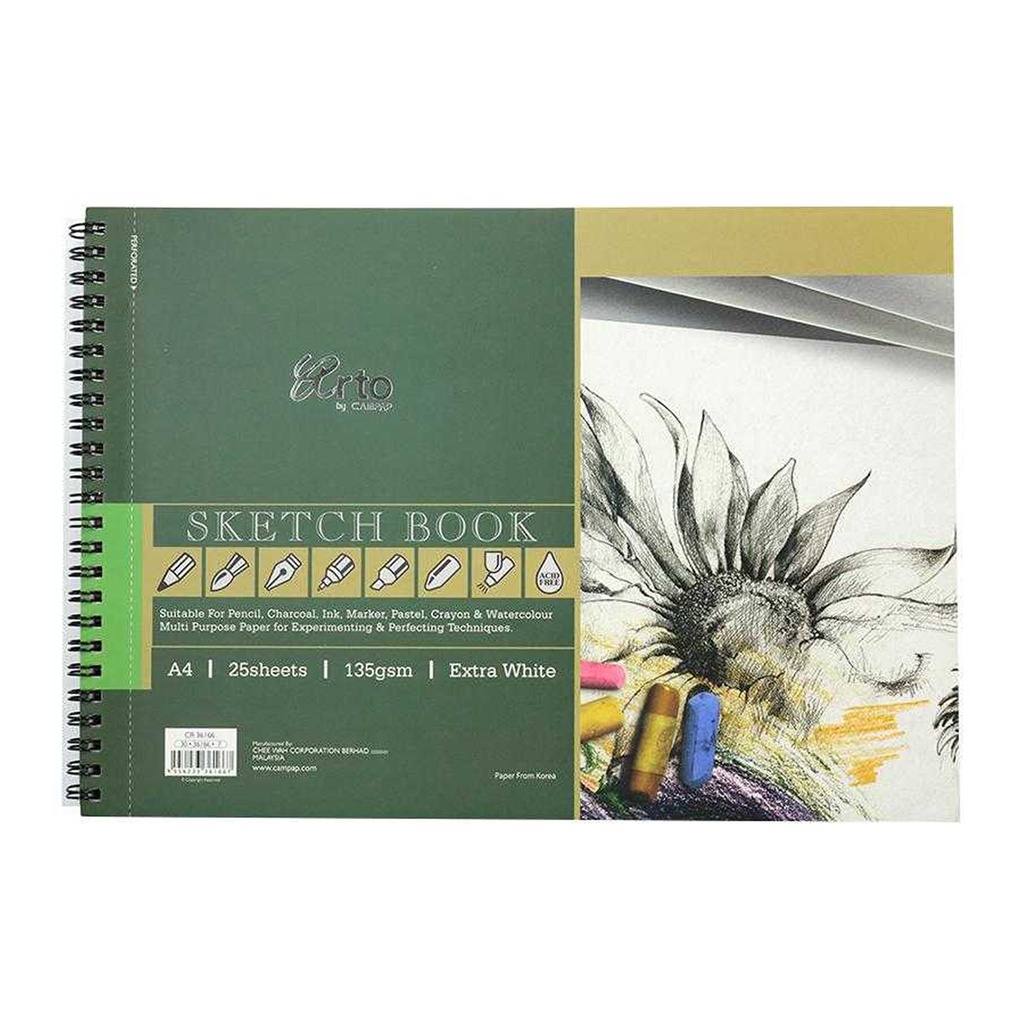 Arto A4 135gsm Sketch Book Extra White Wire-O Book