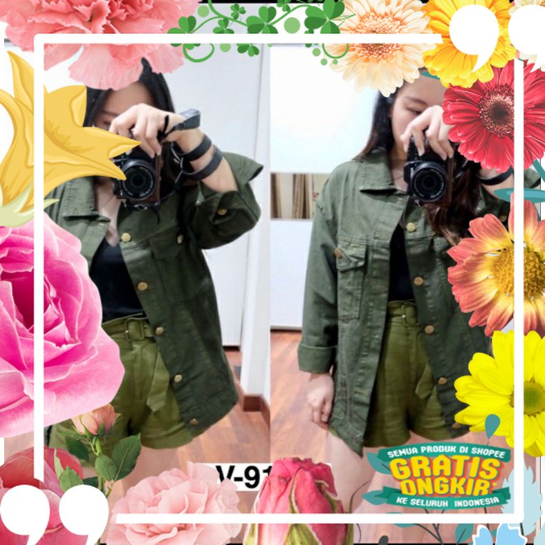 Jaket Wanita Army Jaket Warna Hijau Allsize Oversize Jaket Jeans Wanita JAKET CEWEK TEBAL / garis co