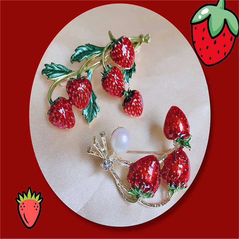 [AIYU] Baju Kaos Distro Pria Wanita Lengan Pendek Bros strawberry Enamel Merah Untuk Wanita Warna Merah pin brooch Desain Tanaman Lucu high quality