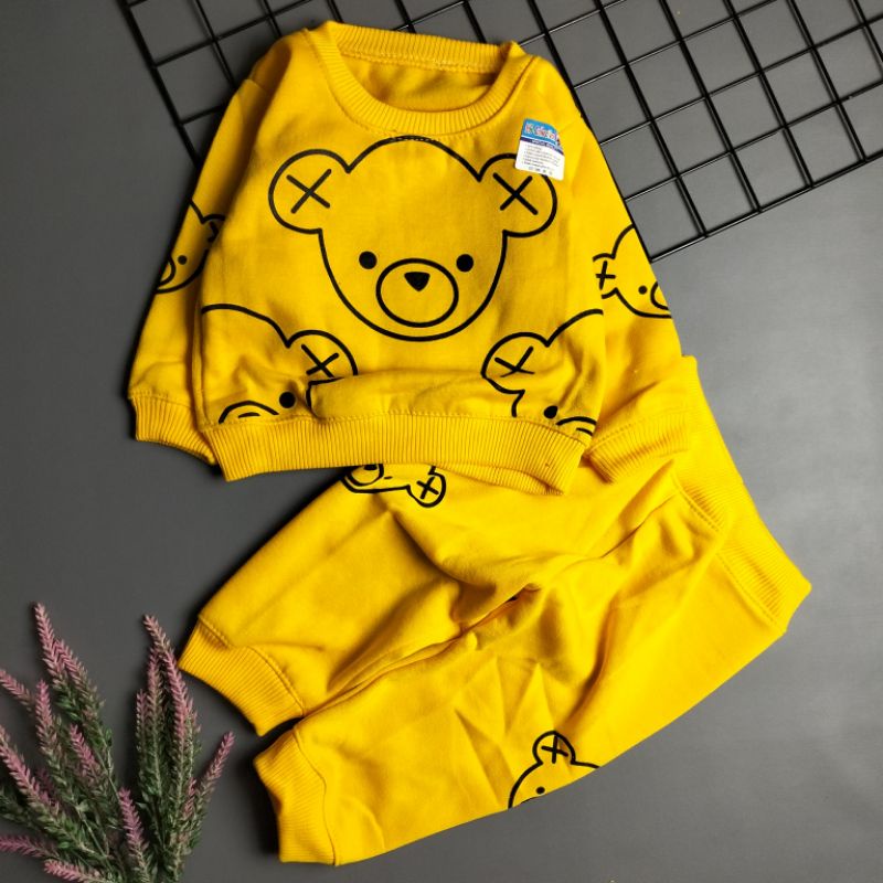 setelan sweater mantel bayi murah 0-12 bulan motif bear