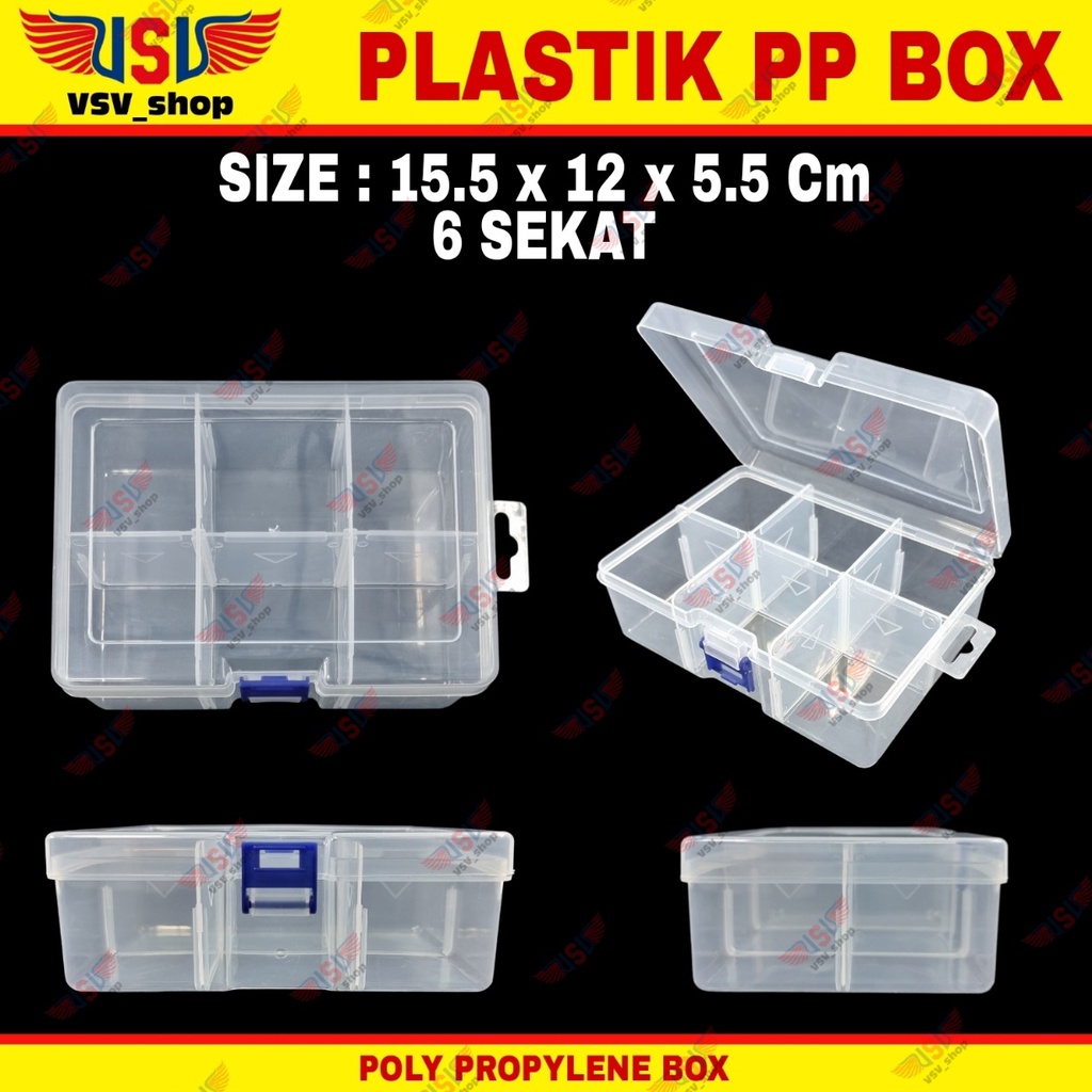 Kotak Plastik 6 Sekat Penyimpanan Box Plastik PP Case Plastic Storage Box QC6