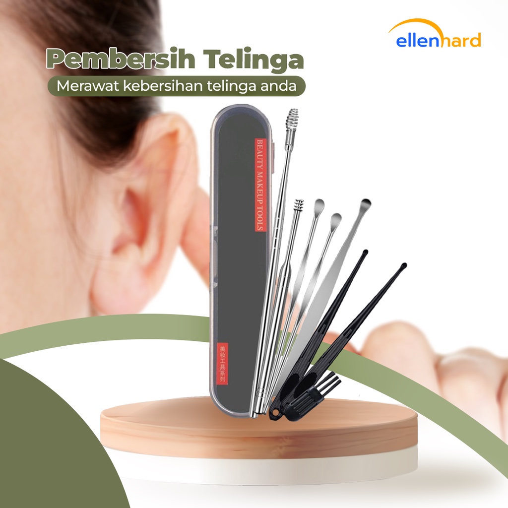 Pembersih Telinga Korek Kuping Spiral Set Besi Stainless Steel Ear Wax Removal