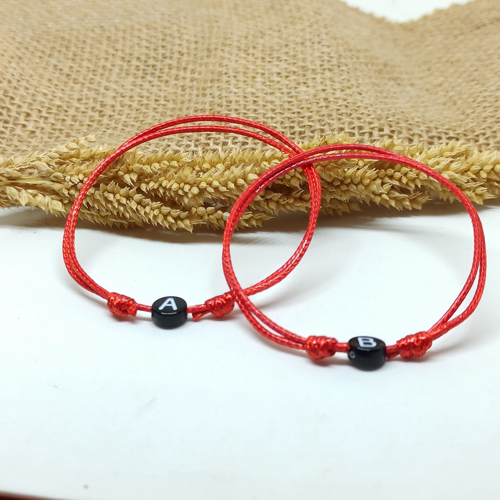 [Merah] 1mm Gelang Tali Inisial Merah / Gelang Couple Inisial / Gelang Merah Polos