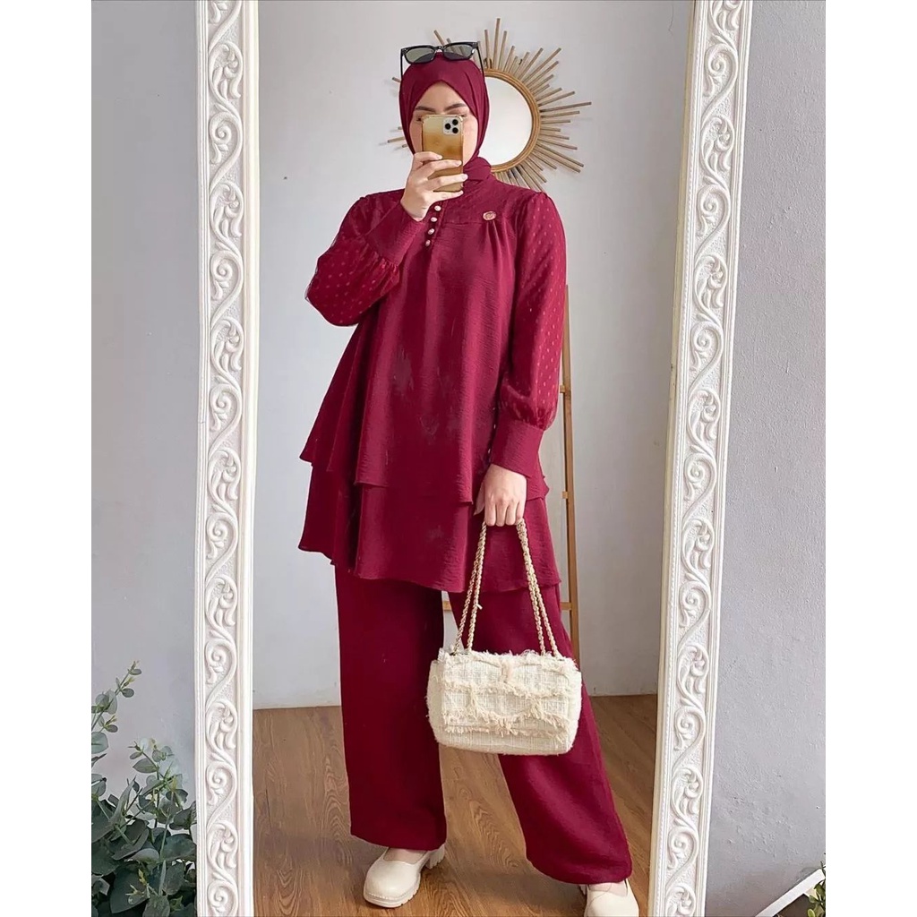HANNA SET KF Setelan Viral Wanita Dewasa Bahan CRINKLE AIRFLOW MIX TILE DOT SETELAN WANITA KOREAN STYLE TERBAU 2023 KEKINIAN ONE SET WANITA KEKINIAN SET KONDAGAN WANITA