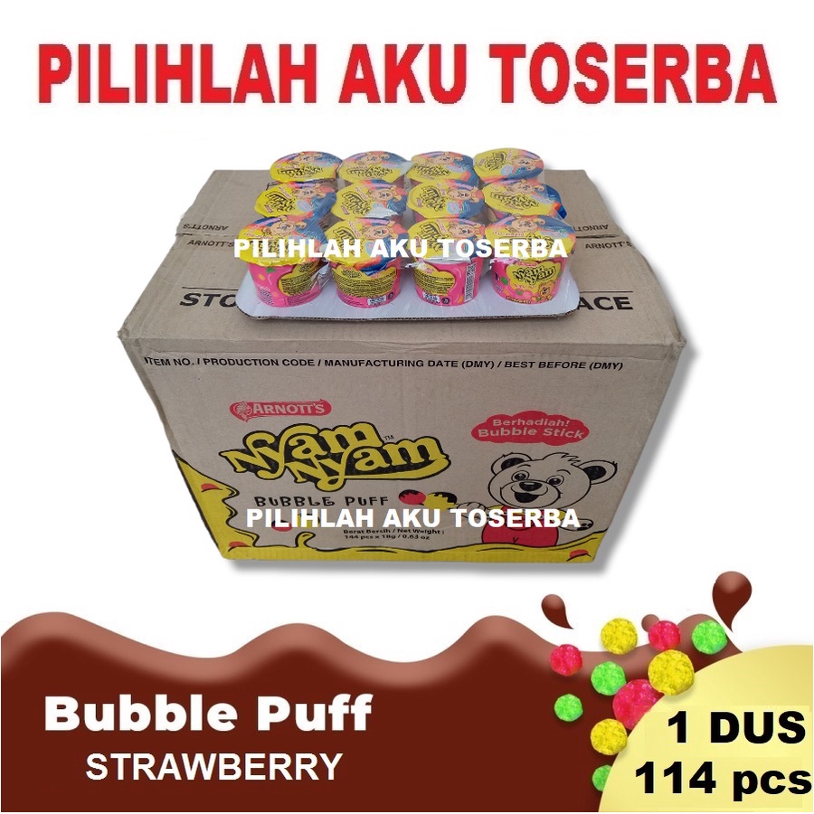 Arnott's Nyam Nyam Bubble Puff STRAWBERRY 18 gram - ( HARGA 1 DUS )