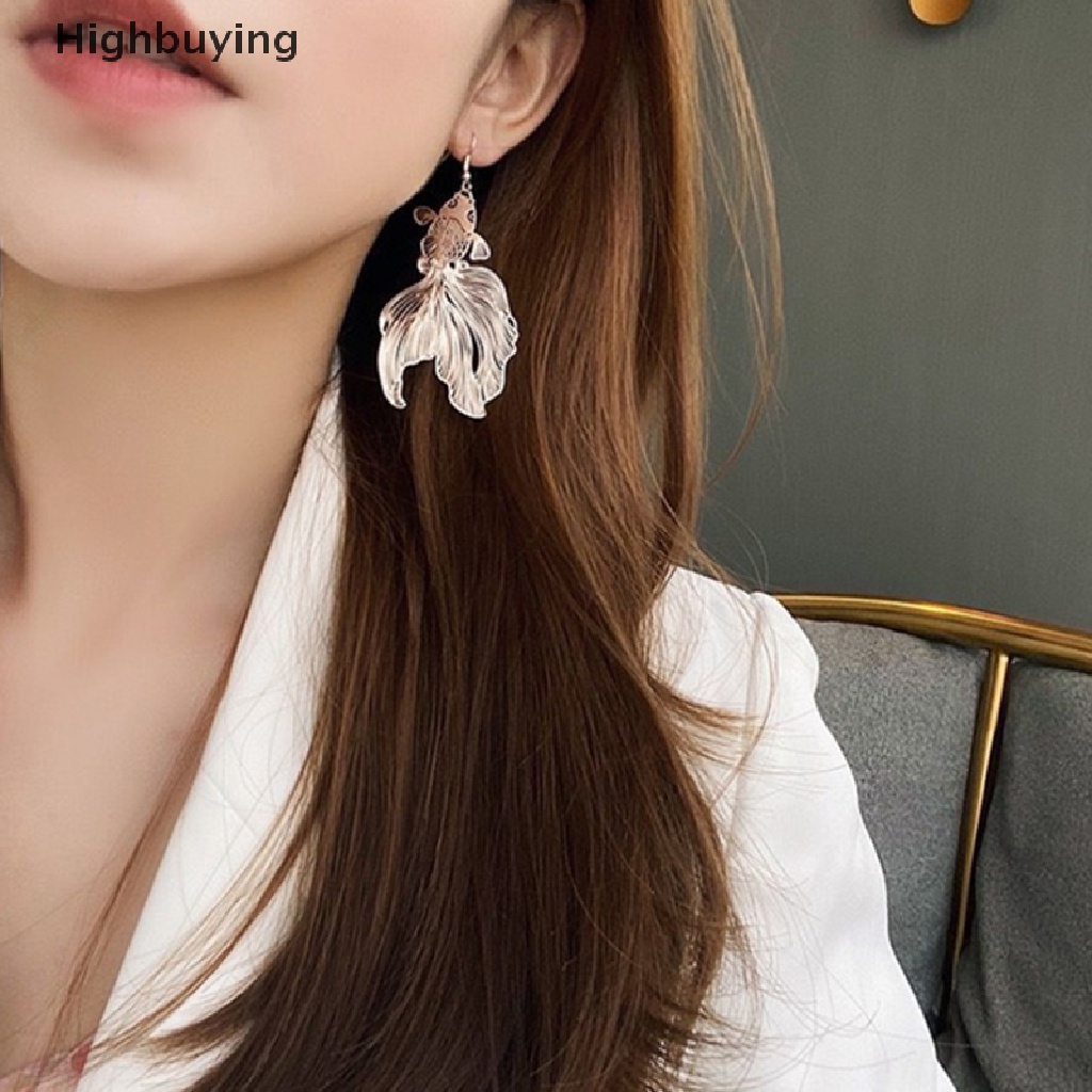 Hbid Fashion Anting Koi Liontin Hollow Ikan Mas Drop Earring Untuk Wanita Hadiah Perhiasan Glory