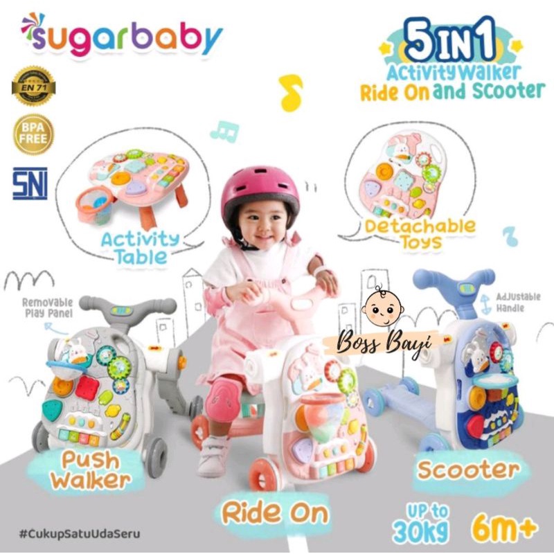 SUGAR BABY -Sugarbaby 5in1 Activity Walker, Ride On, Scooter