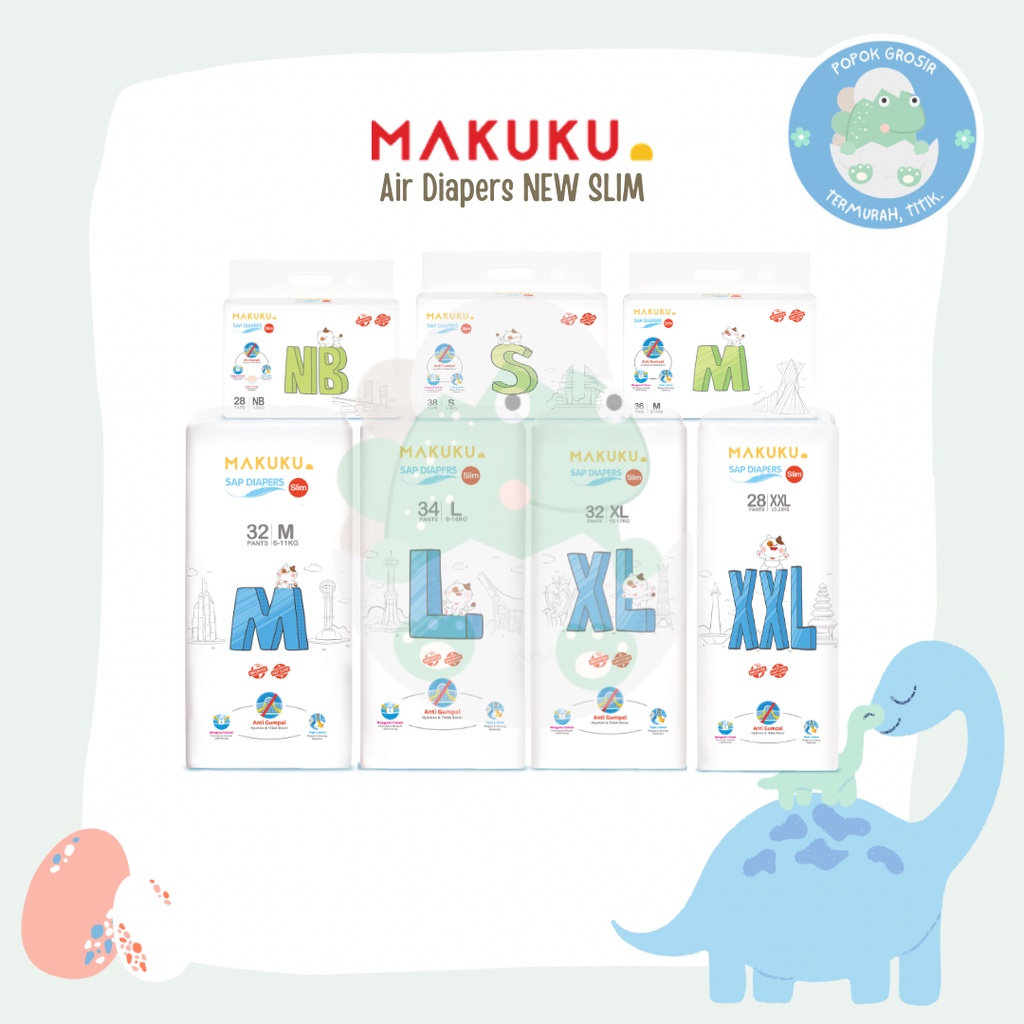 (  4 Pack ) NEW SLIM MAKUKU SAP Diapers Generation SAP - Popok Bayi Anti Gumpal Extra Dry
