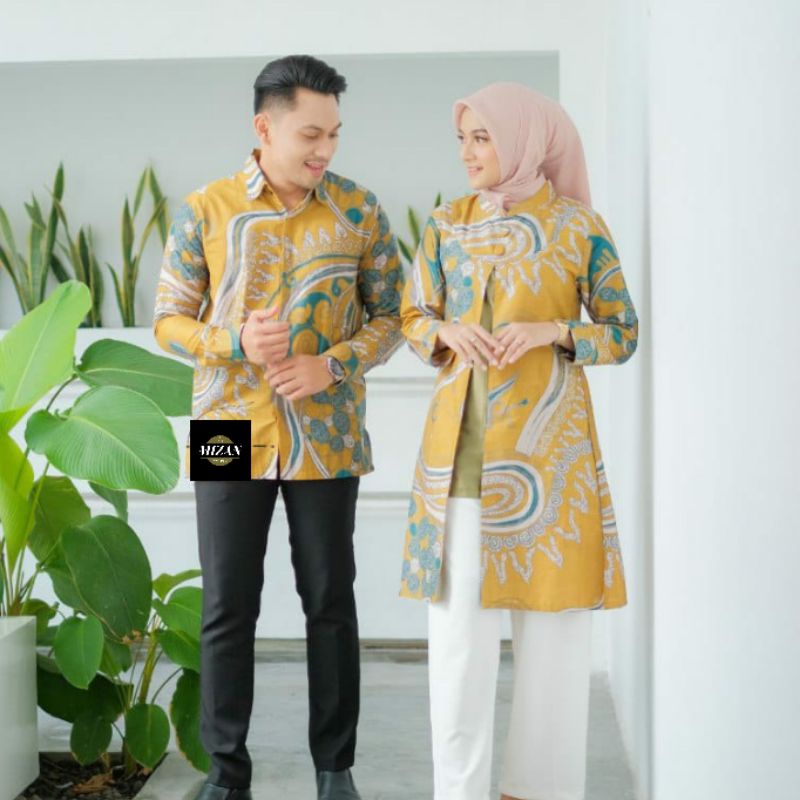 COUPLE ATASAN KUNING PRIA WANITA/ COUPLE TUNIK WANITA BOLERO LENGAN PANJANG/ ATASAN BATIK WANITA LEN