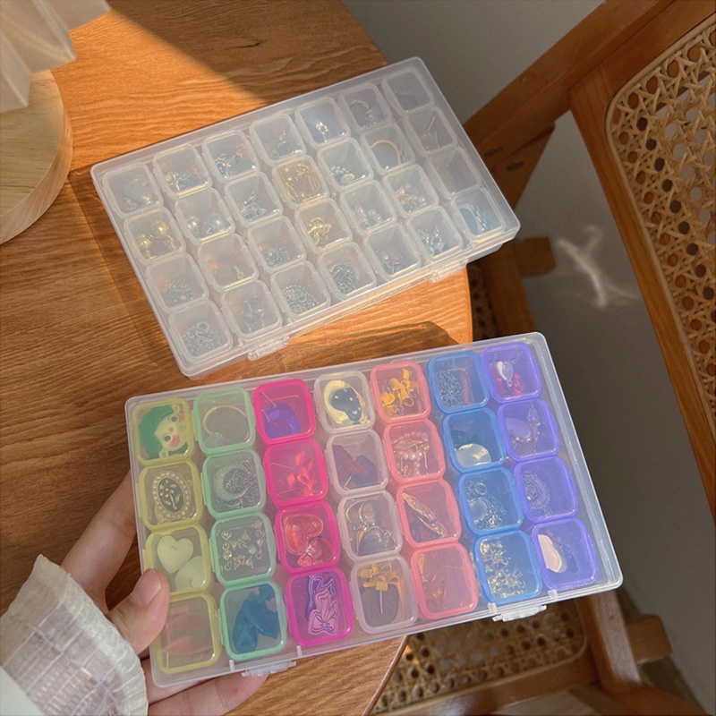 28kisi Kotak Perhiasan Plastik Warna-Warni Portabel Nail Art Berlian Sortir Kasus Perhiasan Serbaguna Aksesori Tahan Debu Bening Cincin Dan Kalung Organizer