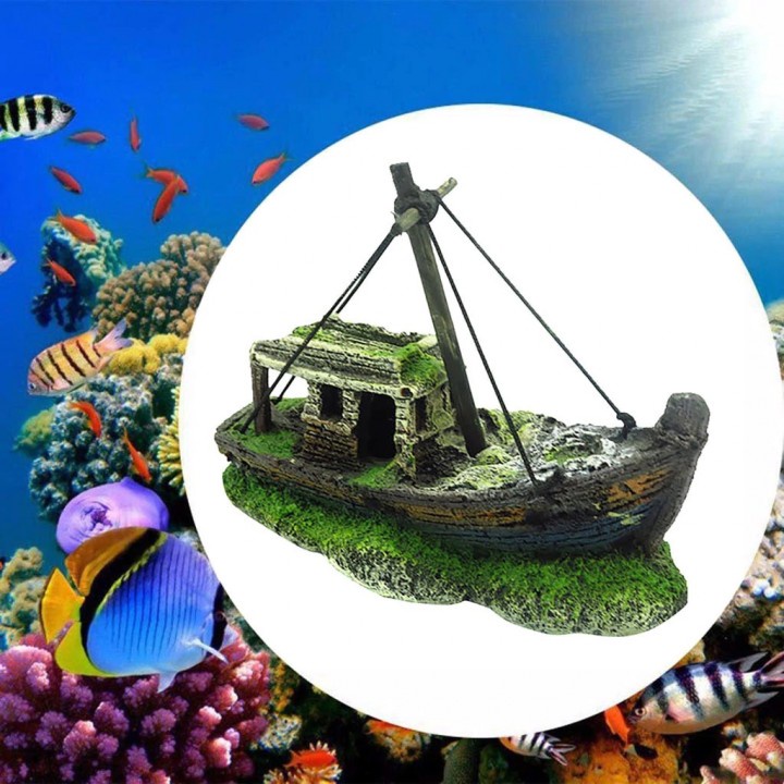 Aksesoris Hiasan Aquascape Aquarium Kapal Karam Wreck Ship bahan Resin