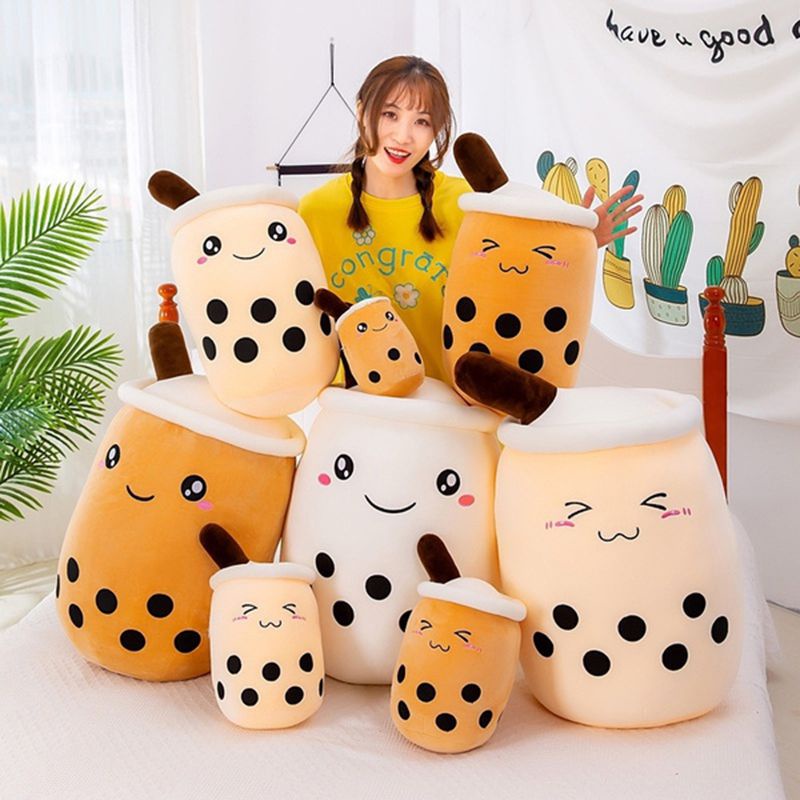 24/35/50cm Buah Bubble Tea Boneka Boba Milk Tea Cups Plush Doll Peach Semangka Blueberry Boneka Hadiah Untuk Anak Perempuan