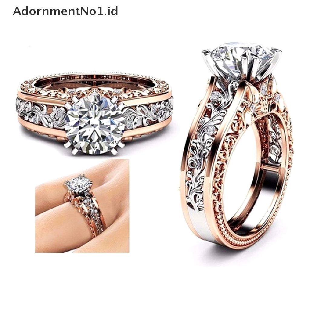 [AdornmentNo1] 1pc Women Ring Metal Hollow Ukiran Pola Zirkon Kristal Pasangan Cincin Pengantin Pertunangan Pernikahan Perhiasan Batu Permata Berlian Cincin Hadiah [ID]