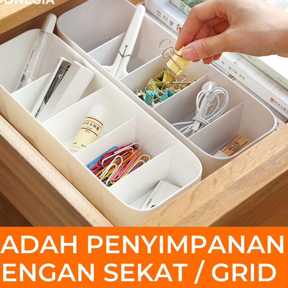 Best Seller Kotak Wadah Penyimpanan Plastik dengan Sekat Grid Strip Obat Kaos Kaki Dasi Pakaian Dala