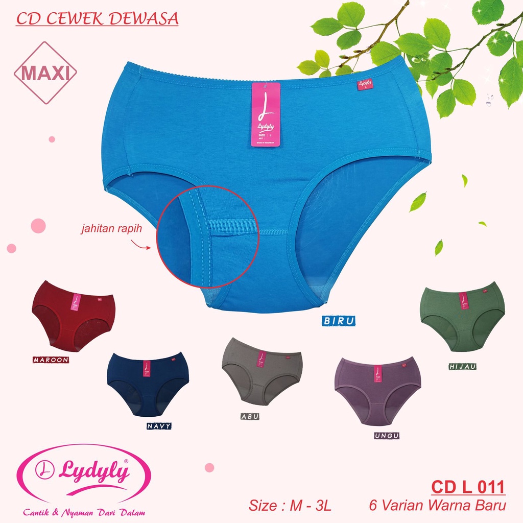 Lidily - Celana Dalam Bahan Katun Organik L011 Panty Wanita | CD Extra Big Underwear Jumbo Bahan Katun Zigzag Belakang