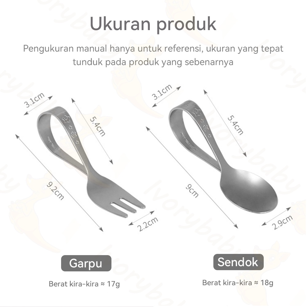 Ivorybaby Sendok makan bayi anak belajar Sendok garpu sudu bahan stainless steel gaya jepang