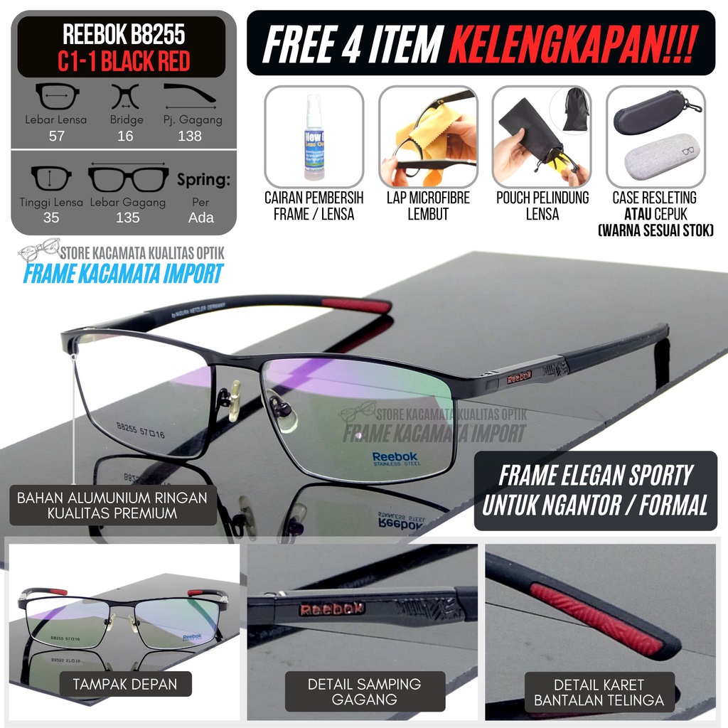 Kacamata Pria Sporty Elegan Full Frame Logam Ringan Premium
