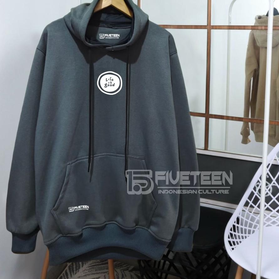 HOT Product jaket distro original brand 15fifteen15 warna abu paralon list sablon life is good hoodi