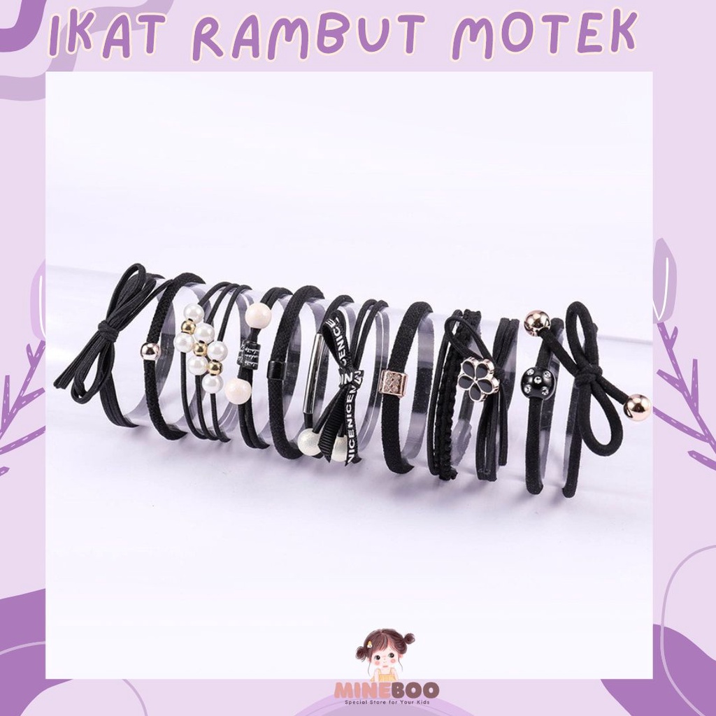 mineboo - IKAT RAMBUT MOTEK Ikat Rambut Anak Korea 1 set Isi 12 Pcs NO BOX Bahan Karet Aksesoris Rambut Wanita Murah