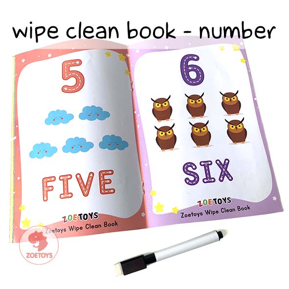 Zoetoys Wipe Clean Book | Alphabet Handwriting Number Reusable Bonus Spidol Bisa Tulis Hapus Laminasi | First Time Learning Belajar Menulis Baca Angka Huruf | Pendidikan Anak Paud Balita TK | Mainan Edukasi Anak