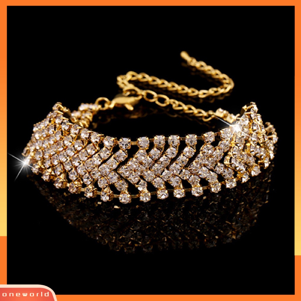 {oneworld} Gelang Multilayer Handmade Rhinestones Alloy Cuff Bangle Untuk Pesta