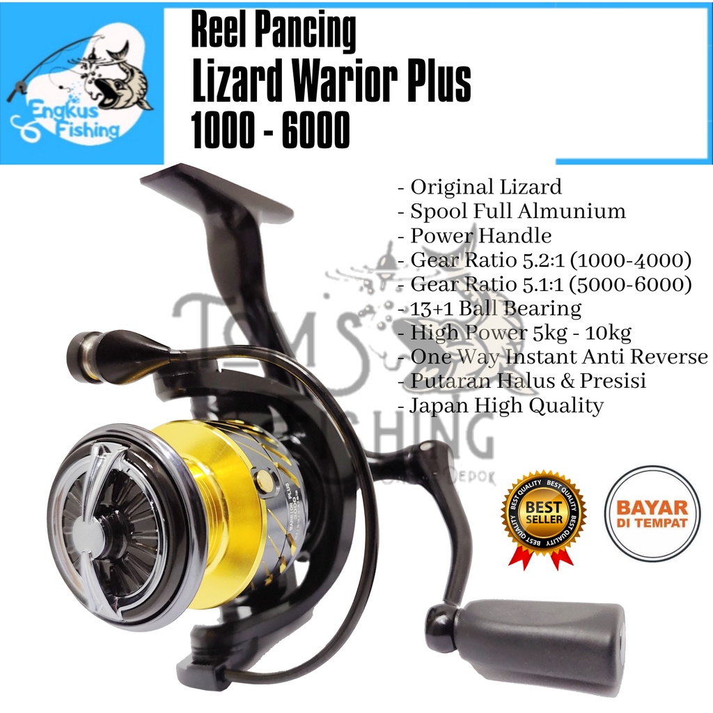 Reel Pancing Lizard Warrior Plus 1000 - 6000 (13+1 Bearing) Power Handle Murah - Engkus Fishing