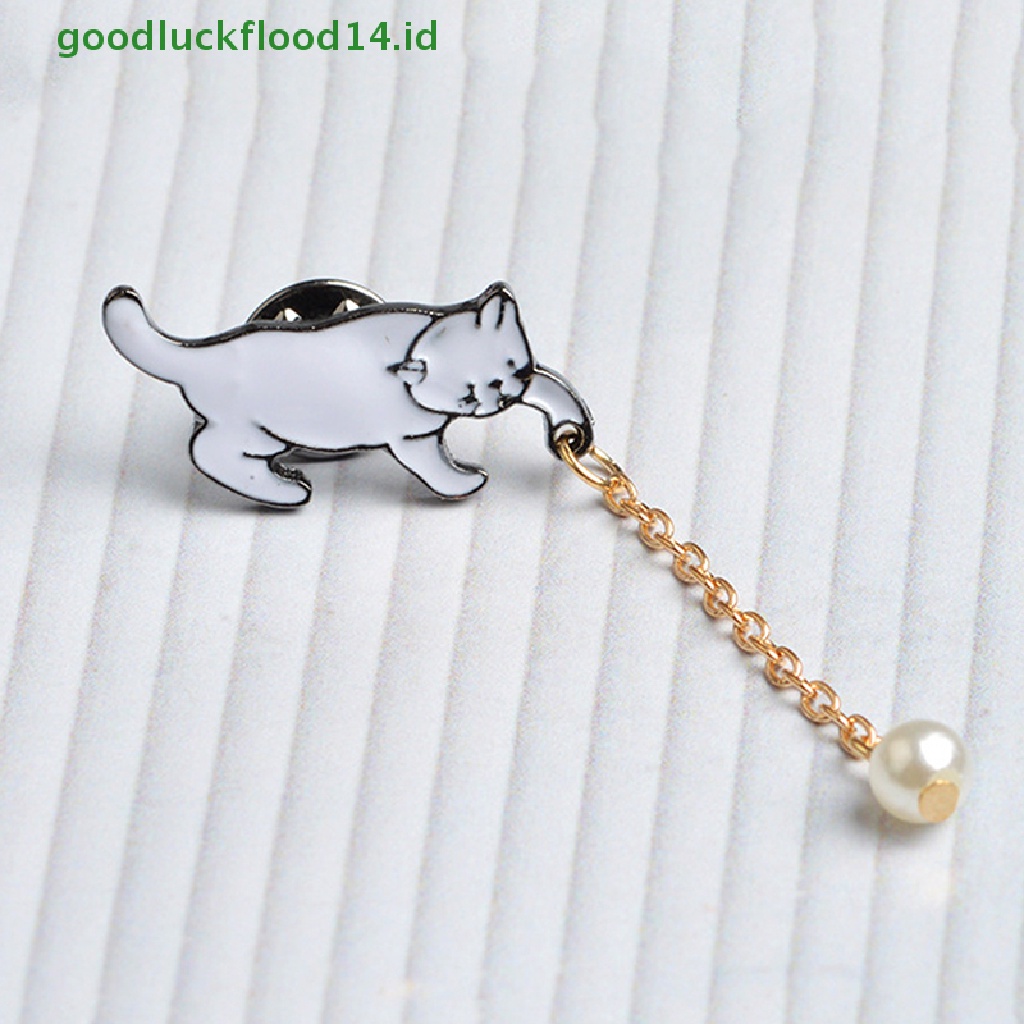 [GOOGFOUR] Enamel Lucu Mutiara Kucing Bros Pin Baju Kerah Pin Breastpin Wanita Perhiasan Hadiah [TOP]