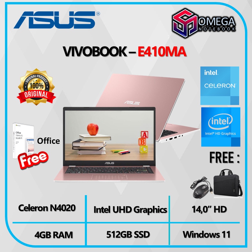 Laptop ASUS Vivobook E410MA / L410MA N4020 4GB 256GB 14,0 HD Win10 + Office Laptop Murah Untuk sekolah