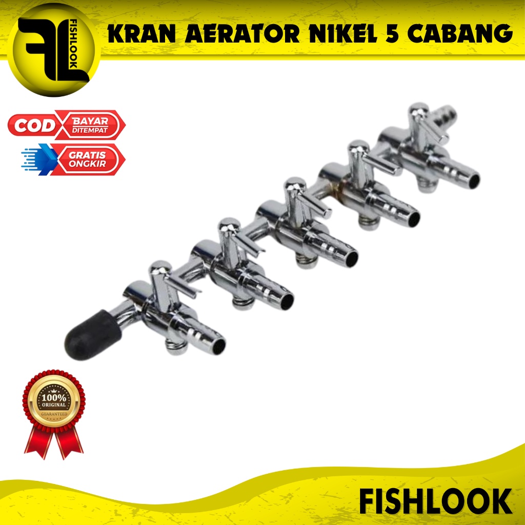 Keran Kran 5 Cabang Lubang Nikel Stainless Pembagi Udara Aerator Aquarium Aquascape