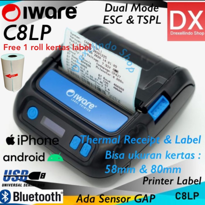 Therm Printer Mobile Bluetooth Label Sticker Thermal 80Mm Iware Iw-C8Lp C8Lp