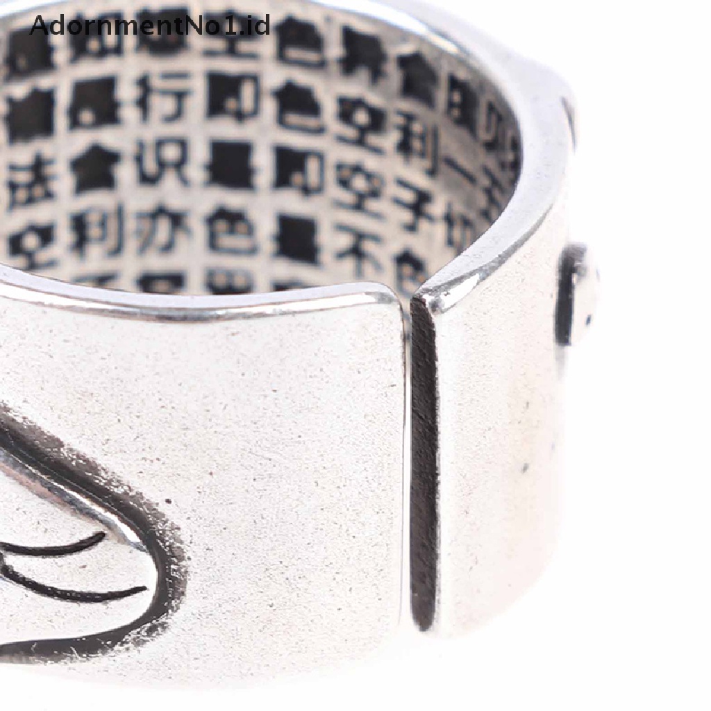 [AdornmentNo1] Perhiasan Silver Cincin Terbuka Bunga Teratai Untuk Pria Sutra Hati Buddha [ID]