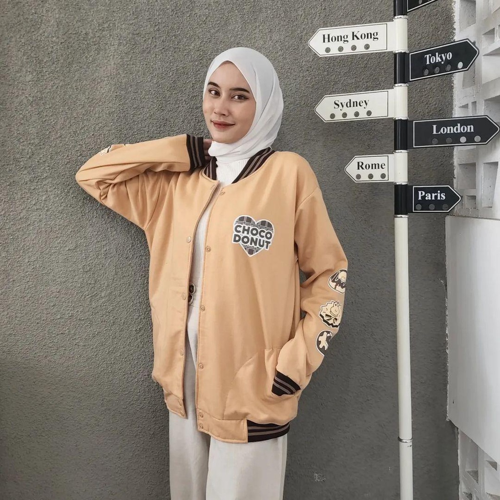 Jaket Baseball Base Ball CHOCO DONUT bisa untuk Wanita/Pria