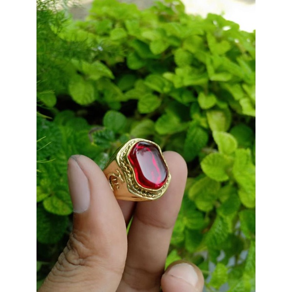 cincin akik batu Siem terompah Rosulullah SAW / cincin akik merah Siem model terompah
