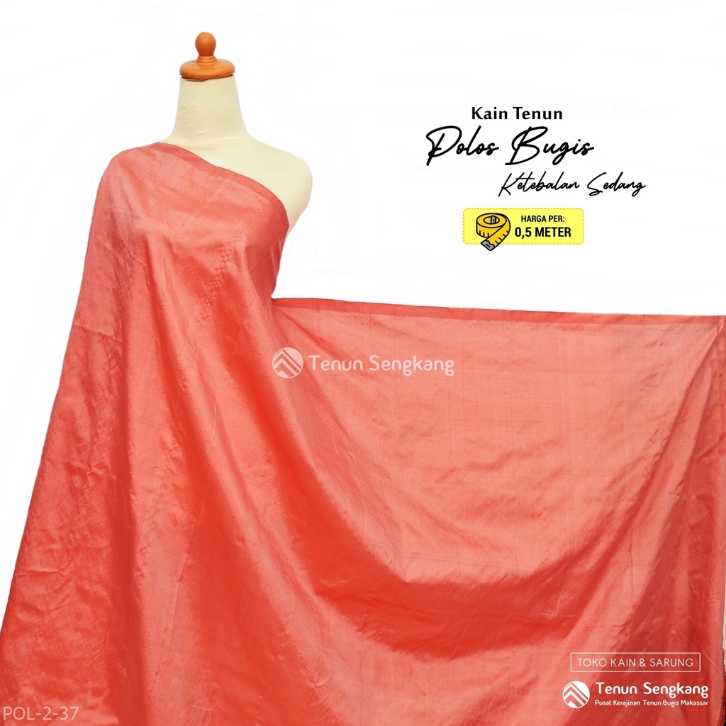 Kain Tenun Polos Ketebalan Sedang Bahan Viscose Rayon Sutra Bugis Makassar Peach - Tenun Sengkang PO