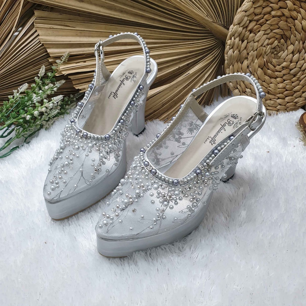 Sepatu wedding pesta cantik Hessa silver tinggi hak 10 cm