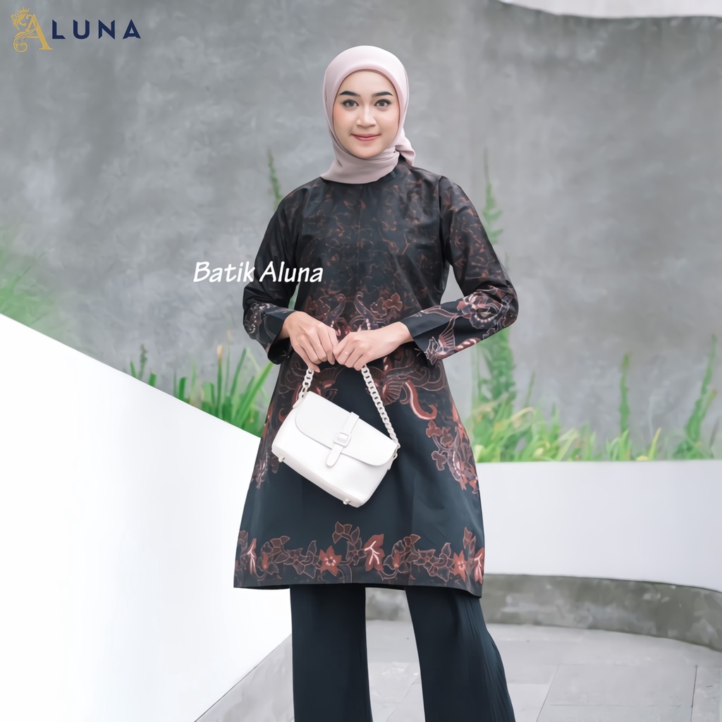 Batik Wanita Tunik Lengan Panjang Katun Lapis Trikot Premium Modern Original Batik Kerja Kantor Kondangan Size M L XL XXL 010