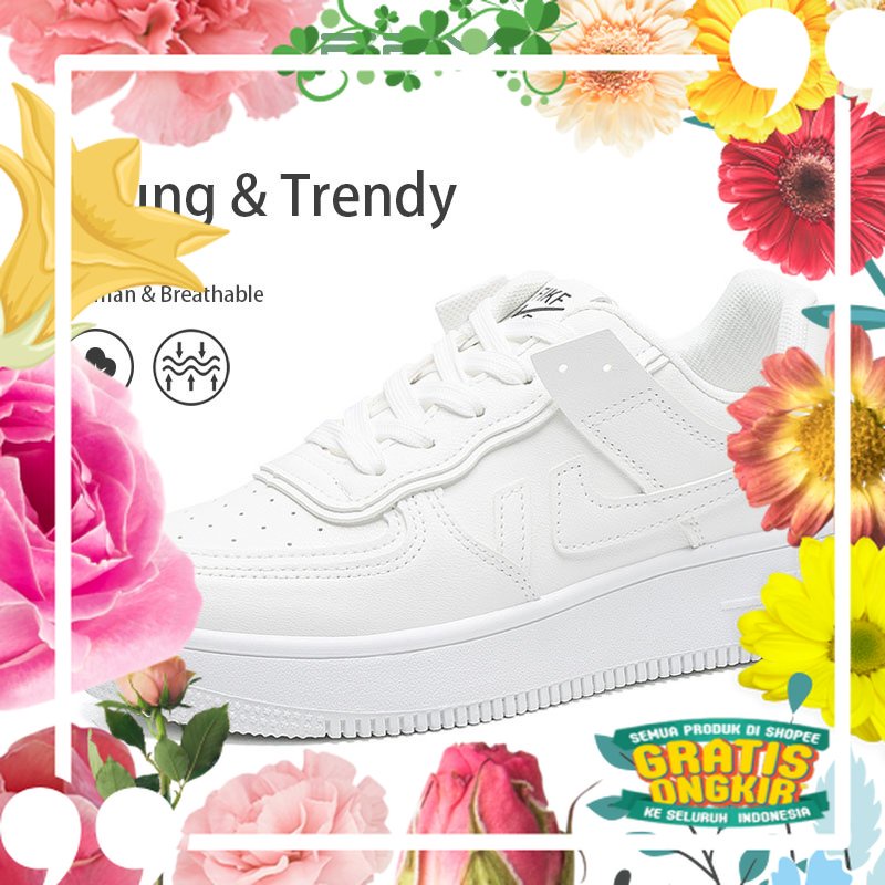 Beeyoo Sepatu Sneakers Wanita Korea Import Sepatu Fashion Casual Sepatu Putih WK116 / kpop korea sty