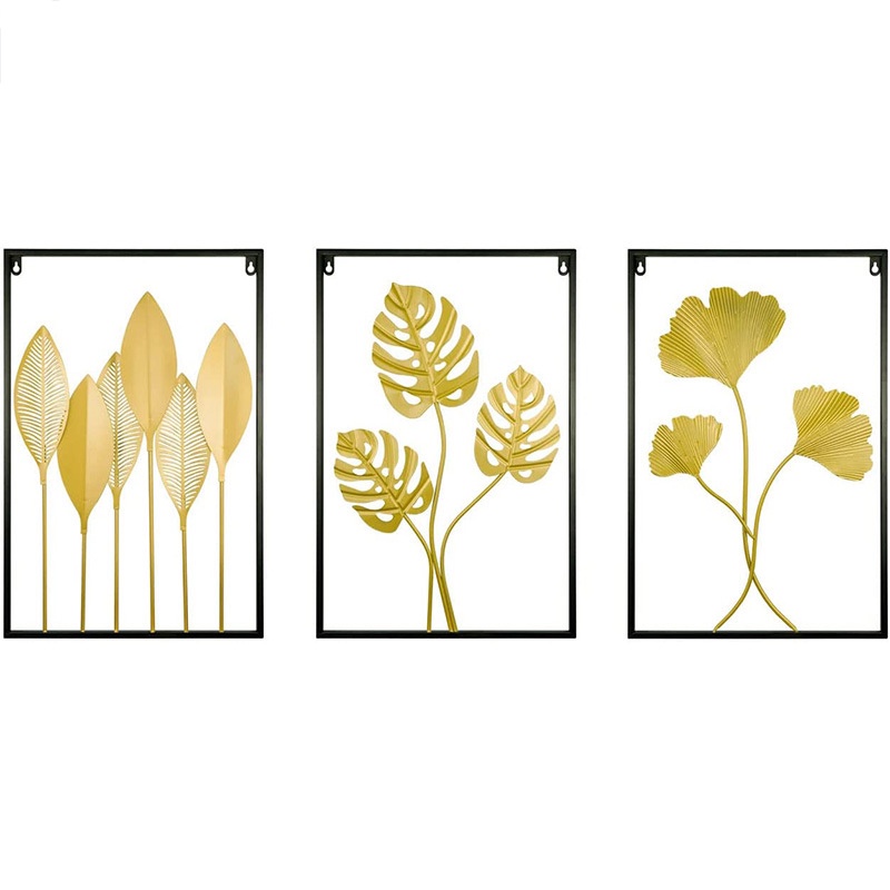 WallDecor Hiasan Dinding Frame Metal Gold WALL Decor Nordic Daun Leaf Ginko Scandinavian