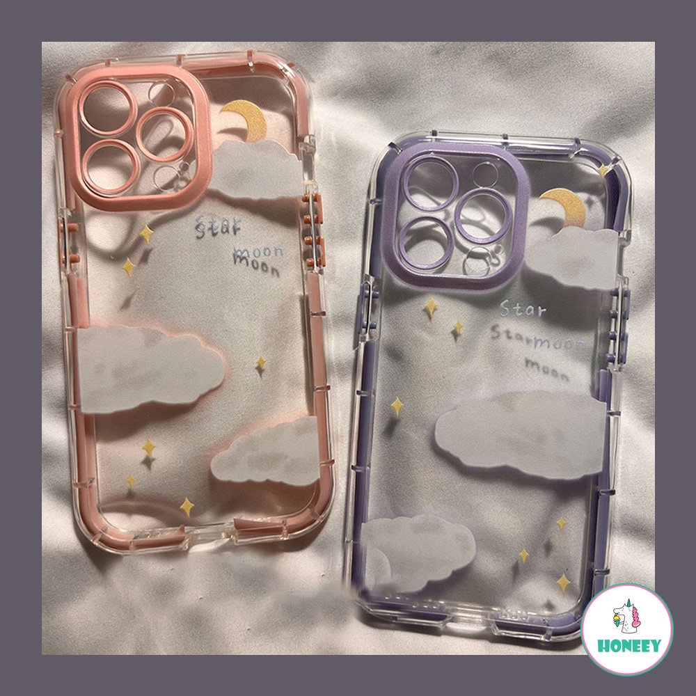 Casing Soft Case TPU Motif Awan + Bulan Luminous Untuk IPhone 11 14 12 13 Pro Max