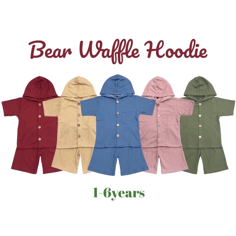 Bear Waffle Hoodie set 1-6th setelan anak kupluk pendek