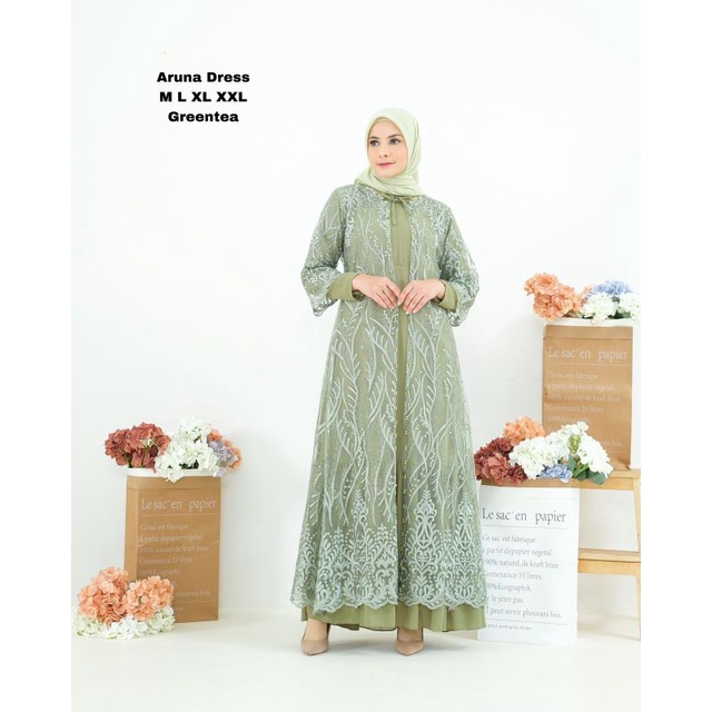 Permata Olshop / Aruna Dress NF / Dress Kebaya Modern / Gamis Kebaya Pesta / Gamis Kondangan / Gamis Kebaya Outer Lepas Pasang