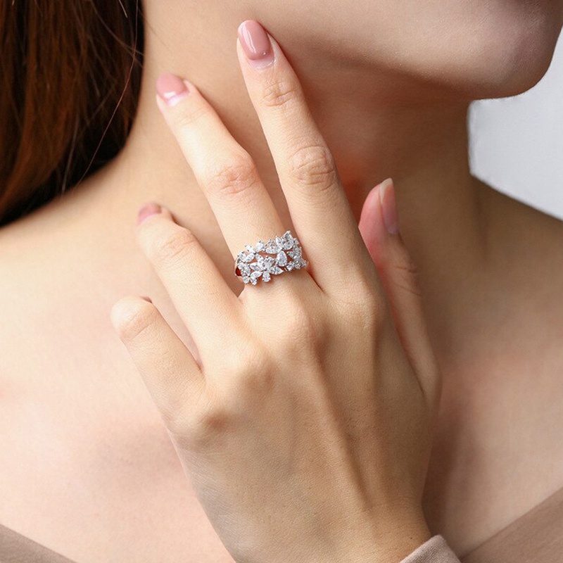 Cincin Terbuka Berongga Bunga Sederhana Halus Korea Adjustable Wide Band Finger Rings Untuk Wanita Perhiasan Hati Manis